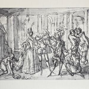 Claude Gillot, Scene from the Italian Comedy, Drawing, Print, Art~ 240623-WH 595